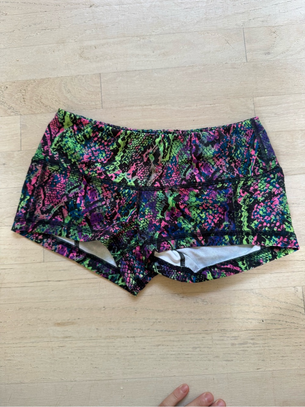 Fleo Neon Snake-Print Athletic Shorts - Green, Pink, Purple, Black